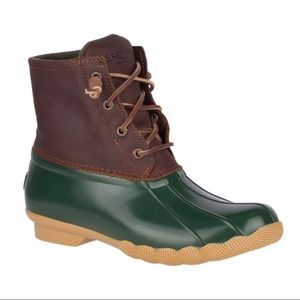 NWB NWT Sperry Topsider Brown Leather & Green Rain Snow Duck Boot.